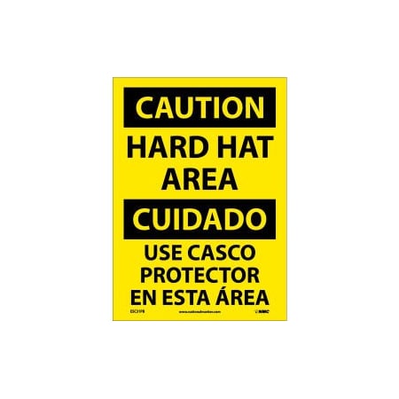 National Marker Co Bilingual Vinyl Sign - Caution Hard Hat Area ESC31PB
